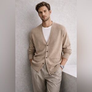 The Scotch House 100% Cashmere Cardigan Camel Scotland Made Heritage Luxury XL